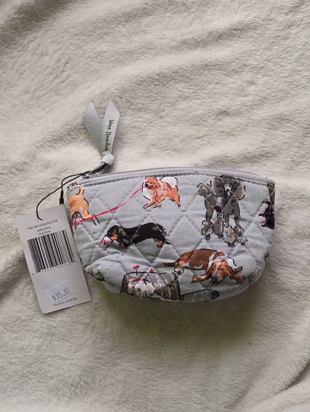 NWT Vera Bradley Light Gray Quilted Hair Accessories Kit Dog Show